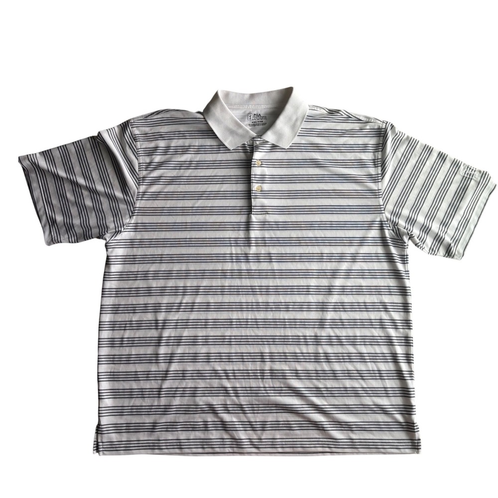 Striped Golf Polo Shirt White Navy Blue Short Sleeve Big & Tall PGA Preppy XXL